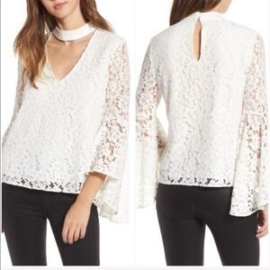 Wayf Rylan Lace Choker Bell Sleeve Top Size Med